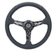 NRG Sport Steering Wheel (350mm/ 1.5in. Deep) Black Etched Spokes/ Black Leather w/ Black Stitch