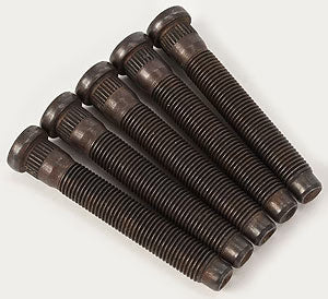Set of five extended belak wheel studs on a white background