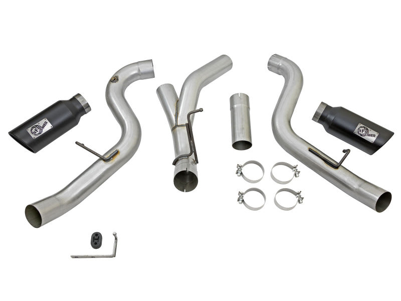 aFe LARGE Bore HD 4in Dual DPF-Back SS Exhaust w/Black Tip 16-17 GM Diesel Truck V8-6.6L (td) LML