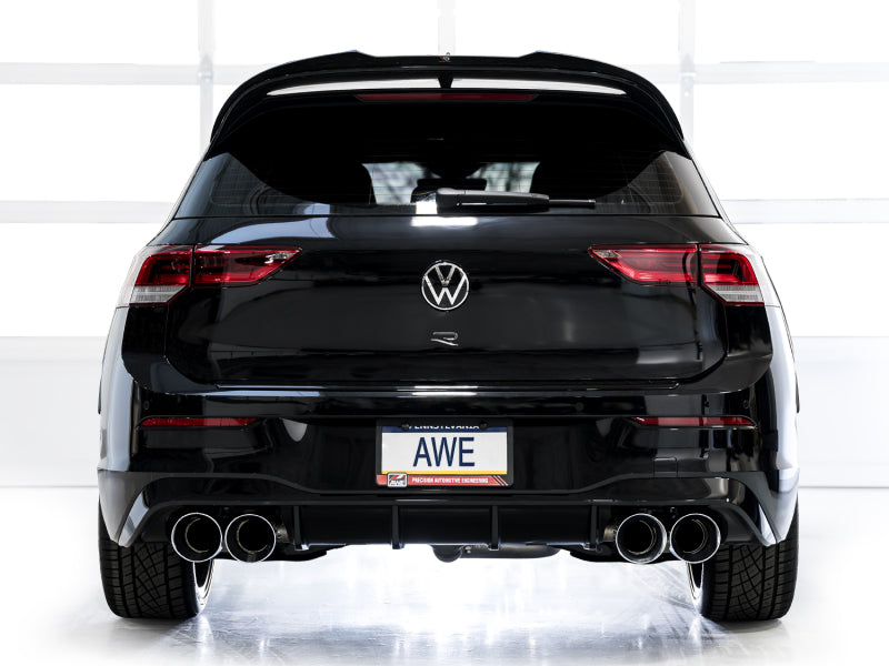 AWE MK8 Volkswagen Golf R 3in Track Edition Quad Exhaust - Chrome Silver Tips