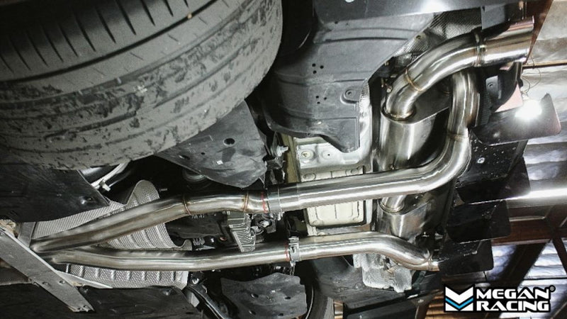 Megan Racing Toyota Supra 19+ OE Type Dual Exit Exhaust System W/ Burnt Blue Tips (3.0L 6-Cyl) - MR-CBS-TS20-OE-R-BT+M