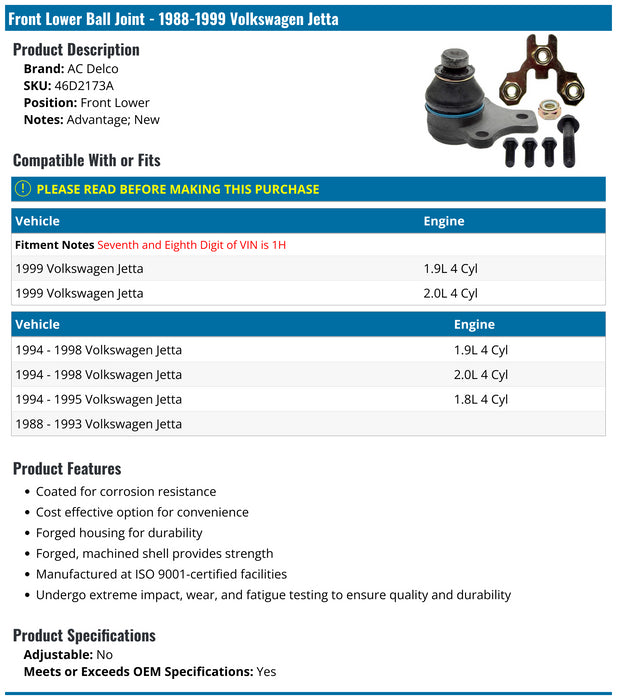 Centric 1988-1999 Volkswagen Jetta Premium Front Lower Ball Joint