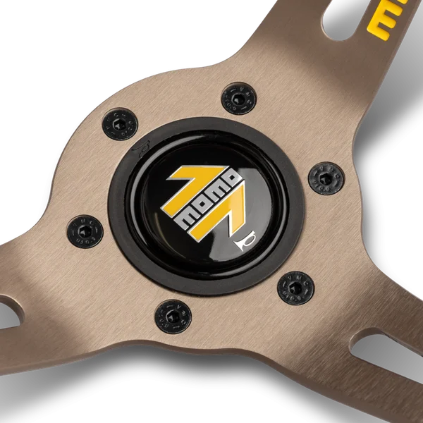 MOMO Drifting 350 Diam 90 Dish Red Microfiber Anthracite Spokes Yellow Inserts