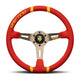 MOMO Drifting 350 Diam 90 Dish Red Microfiber Anthracite Spokes Yellow Inserts