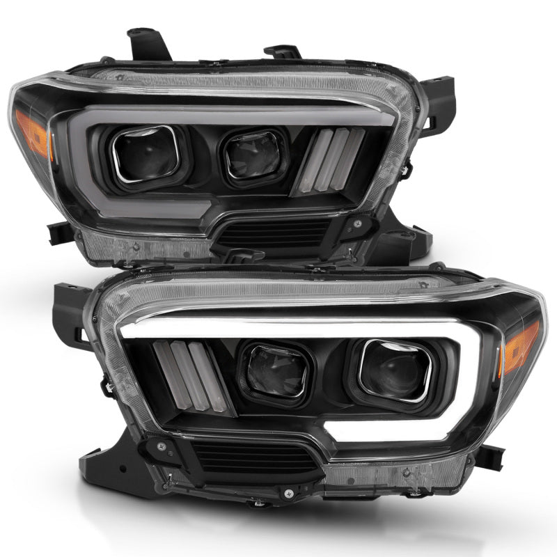 ANZO 2016-2017 Toyota Tacoma Projector Headlights w/ Plank Style Design Black/Amber w/ DRL