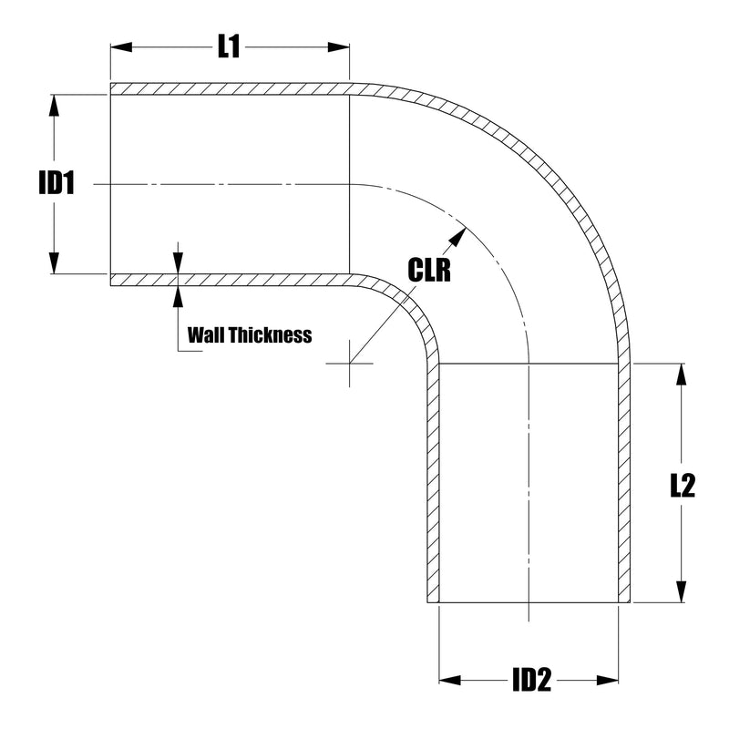 HPS 4.5" - 5" (114mm - 127mm) Silicone Elbow Reducer - 90 Degree 6" Long - Black (HTSER90-450-500-BLK)