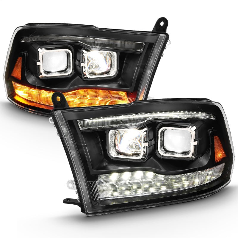 ANZO 2009-2018 Dodge Ram 1500 Led Projector Plank Style Switchback H.L Halo Black Amber (OE Style)