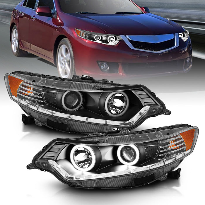 ANZO 2009-2012 Acura TSX Projector Headlights w/ Halo Black (CCFL) (HID Compatible)