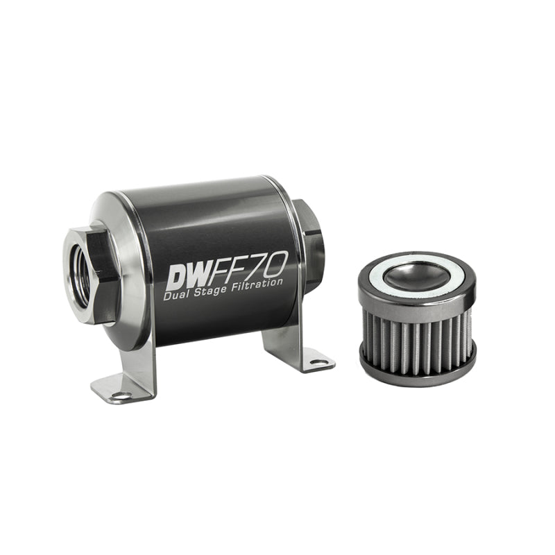 DeatschWerks Stainless Steel 8AN 40 Micron Universal Inline Fuel Filter Housing Kit (70mm)