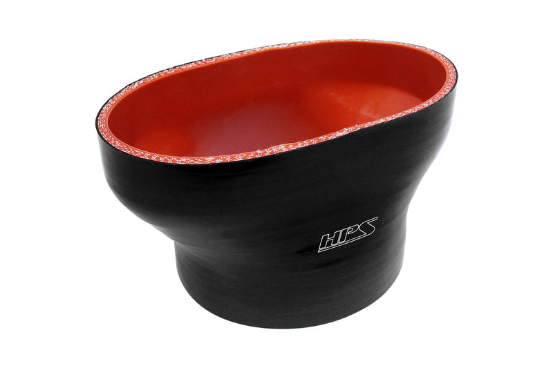HPS Silicone Oval to Round Coupler - Ford Mustang Ford 55mm Throttle Body (M-9926-MGT) to 3-1/2" Tubing - Black (FOH-55-350-BLK)