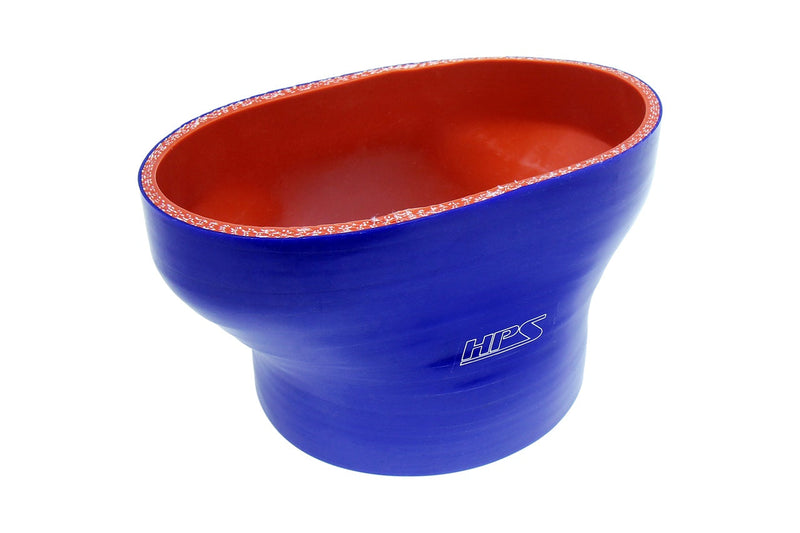 HPS Silicone Oval to Round Coupler - Ford Mustang Ford 55mm Throttle Body (M-9926-MGT) to 3" Tubing - Blue (FOH-55-300-BLUE)