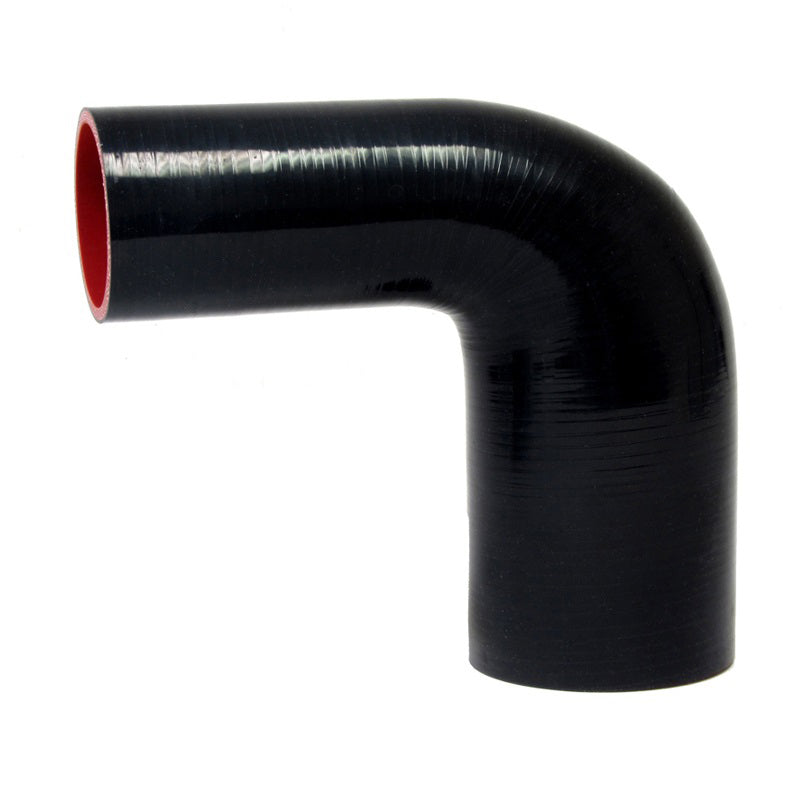 HPS 4.5" - 5" (114mm - 127mm) Silicone Elbow Reducer - 90 Degree 6" Long - Black (HTSER90-450-500-BLK)