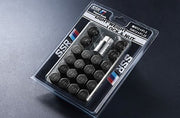 Packaged set of SSR lock and nuts on a dark background