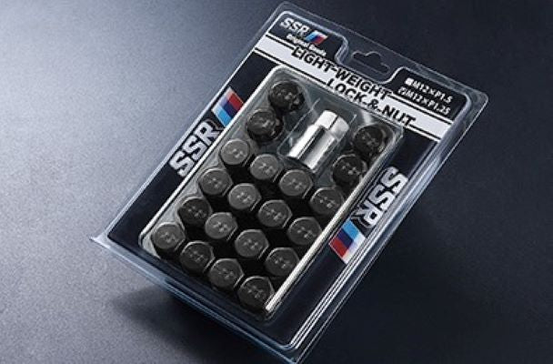 Packaged set of SSR lock and nuts on a dark background