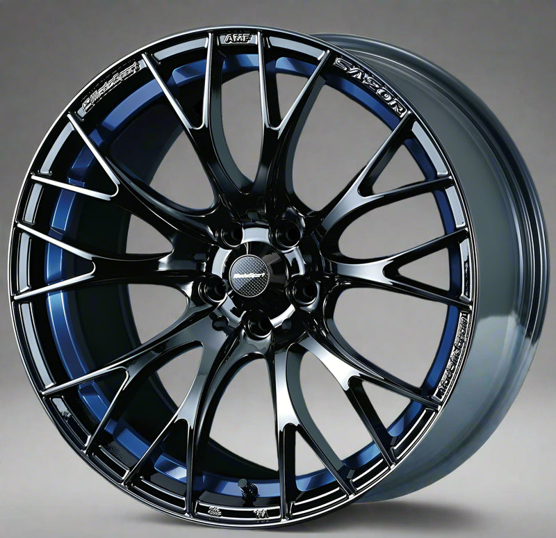 Wedssport SA-20R Black alloy wheel with blue accents on a white background, featuring the brand 'BLCII'.