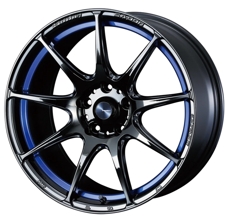 Weds SA-99R rim with black and blue finish on a white background