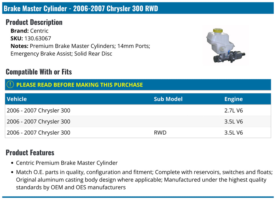 Centric 06-07 Chrysler SRT-8 OE Design Brake Rotor
