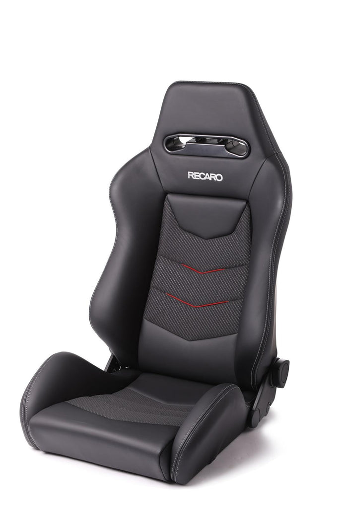 Recaro Speed V w/ Sub-Hole Driver Seat - Black Leather/Red Suede Accent