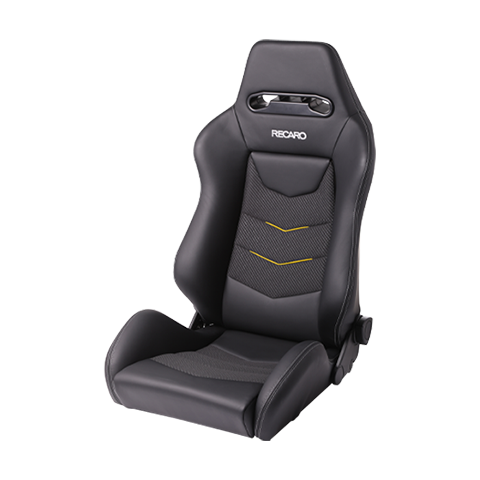 Recaro Speed V w/ Sub-Hole Passenger Seat - Black Leather/Yellow Suede Accent