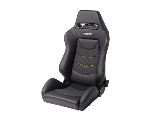 Recaro Speed V w/ Sub-Hole Passenger Seat - Black Leather/Yellow Suede Accent