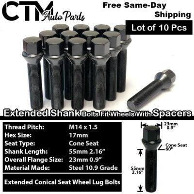 Belak M14 x 1.25 to M14 x 1.5 Steel Extended Lugs - Set of 10