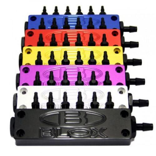 BLOX Racing 6-Port Billet Aluminum Black Universal with Fittings and Plugs