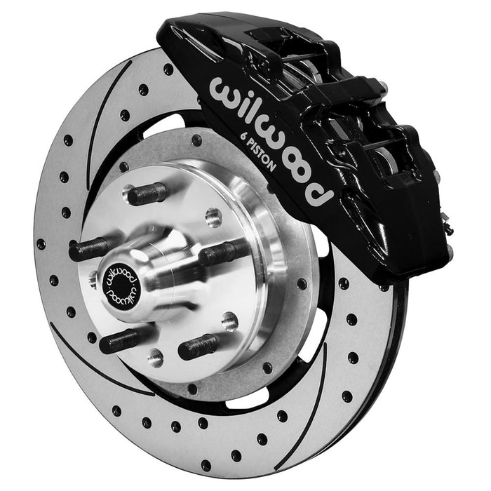 Wilwood 73-78 Dodge Charger Dynapro 6 Front Brake Hub Kit Black Caliper SRP Drilled & Slotted Rotor